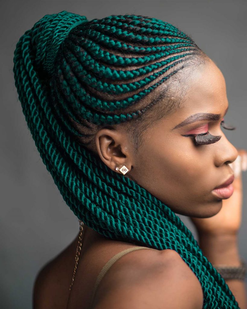 african hair braiding with the color green