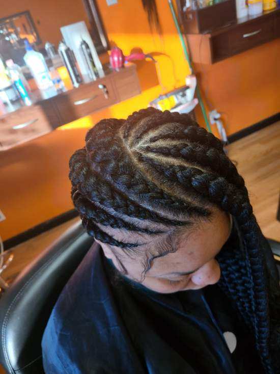 goddess braids done for customer. Showcasing the top angle of the head